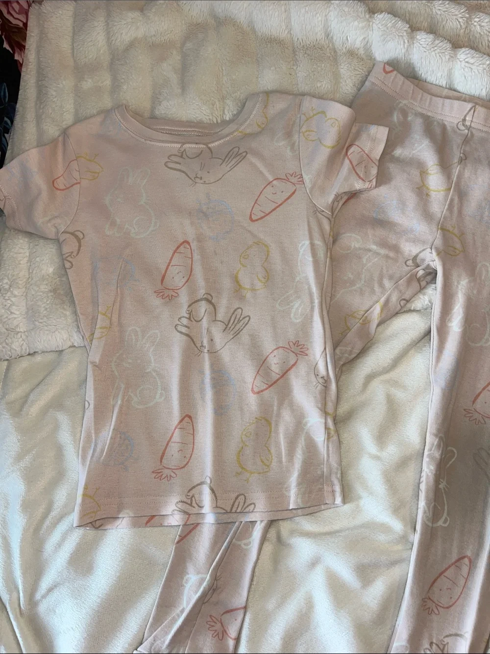 Kids Bunny Print Pajama Set - Soft Pastel Pink & Cream